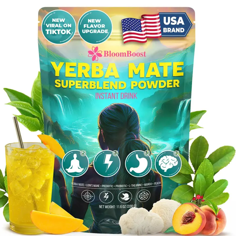 Yerba Mate Instant Tea Powder – Yerba Mate, Ashwagandha, Lion’s Mane, Chlorophyll, Berry Lemonade Flavor – 4.23 oz (11 Servings) – Sugar-Free, Gluten-Free, Superfood Energy & Focus Blend #Clearance Sale