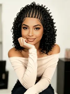 13x4 Lace Wig with Natural Hairline, Cornrow-Braided Curly Wig, Easy to Wear, Perfect for Daily Use, Stylish and Comfortable