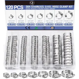 Hose Clamp-  120 count Stainless Steel Hose Clamps Assortment Kit 1/4''-1-1/2'' Worm Gear Clamps for  Line, Plumbing, Automotive, Mechanical Applications, Pipe, Tube, Radiator, Garden