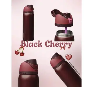 Insulated Water Bottle Owala Black Cherry 24oz/32oz Leakproof Flip Lid Stainless Steel Double Wall Vacuum Bottle Cold 24H Travel Sports Gym Bottle