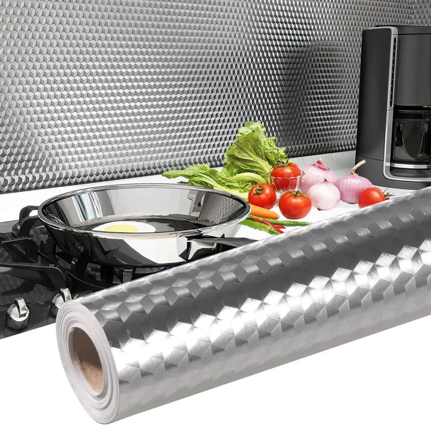 Kitchen Anti-Stick Stickers, Waterproof Self-Adhesive Countertop Renovation, Fireproof High-Temperature Resistant Wall Stickers, Moisture-Proof Tin Foil Paper