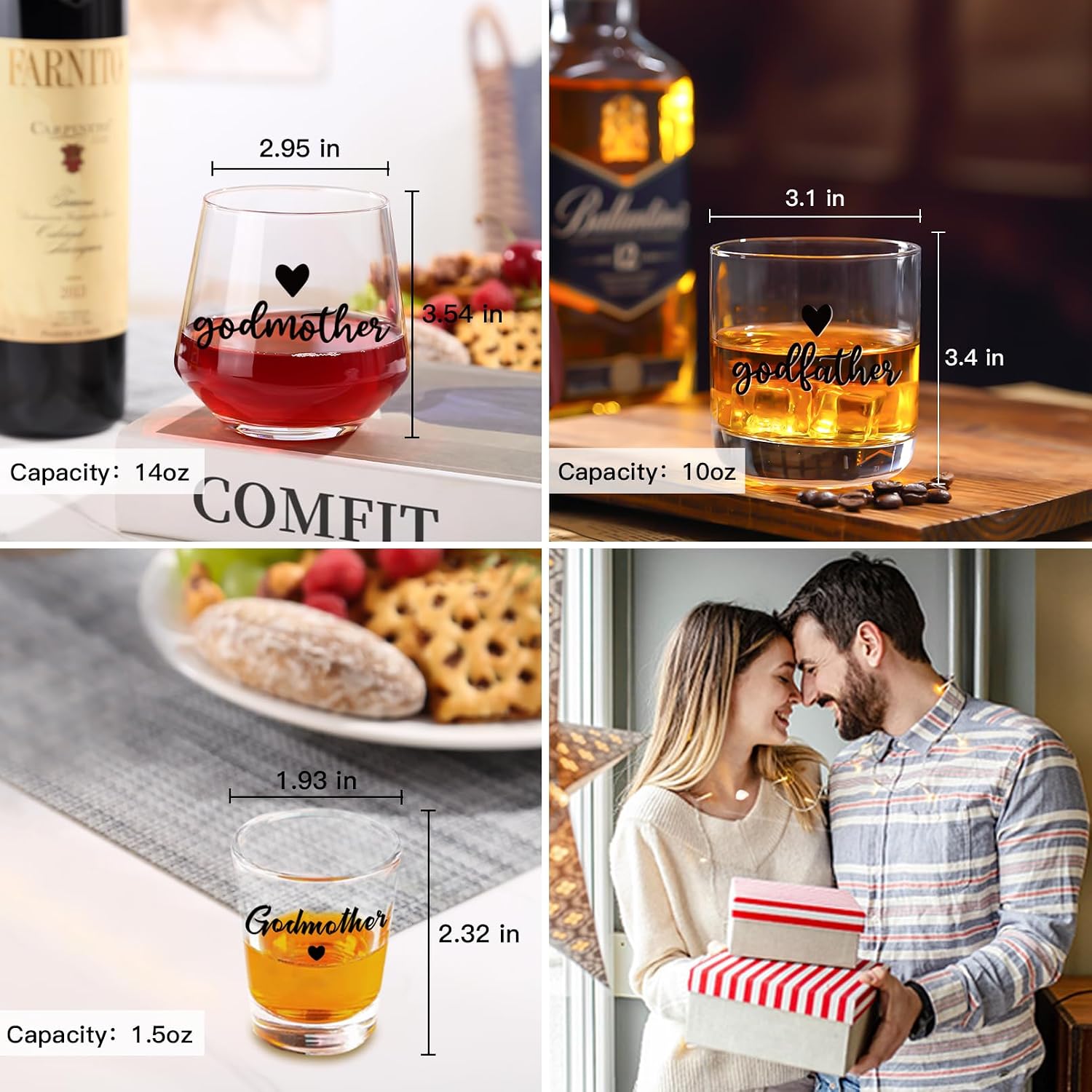Physkoa Godparents Proposal Gift Box – Wine, Whiskey, and Shot Glass Set in Keepsake Wood Box – Will You Be My Godparents Gift for Baptism or Christening – Est. 2026 Present for Godmother & Godfather