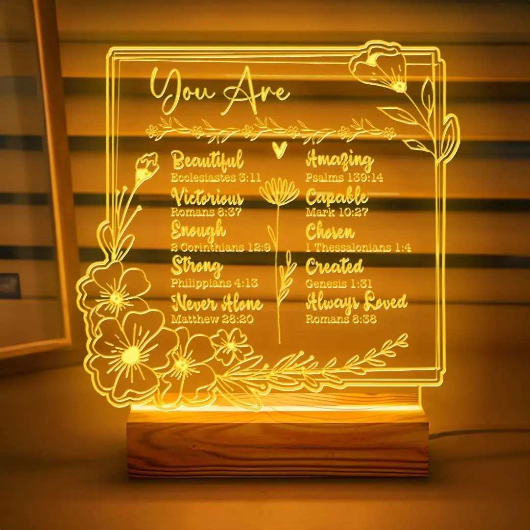 Christian Gifts for Women You Are Bible Verse LED Night Light Acrylic Sign with Wood Base Inspirational Faith Home Decor Gift for Mom Wife Daughter
