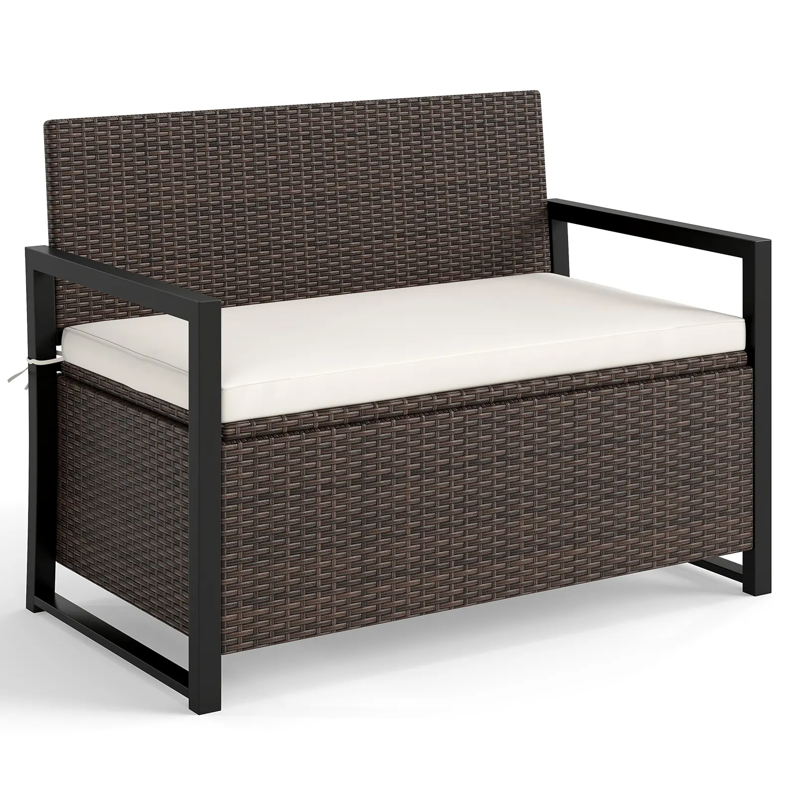 COSTWAY - Patio Storage Bench-Mix Brown and Off White COSTWAY - Patio Storage Bench-Mix Brown and Off White