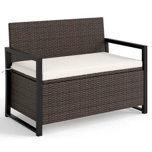 COSTWAY - Patio Storage Bench-Mix Brown and Off White COSTWAY - Patio Storage Bench-Mix Brown and Off White