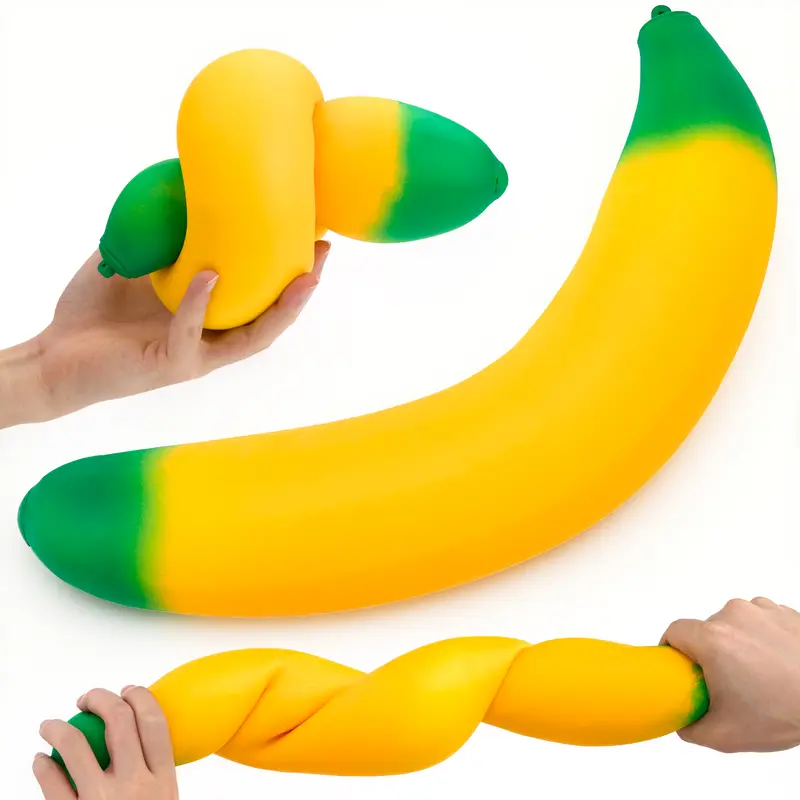 JOYIN Jumbo Banana Stress Relief Toy, Squeeze Banana Stress Balls, Slow Rising Squishy Fidget Sensory Toy, Soft Squeeze Decompression Dough Gift for Adults and Girls Boys