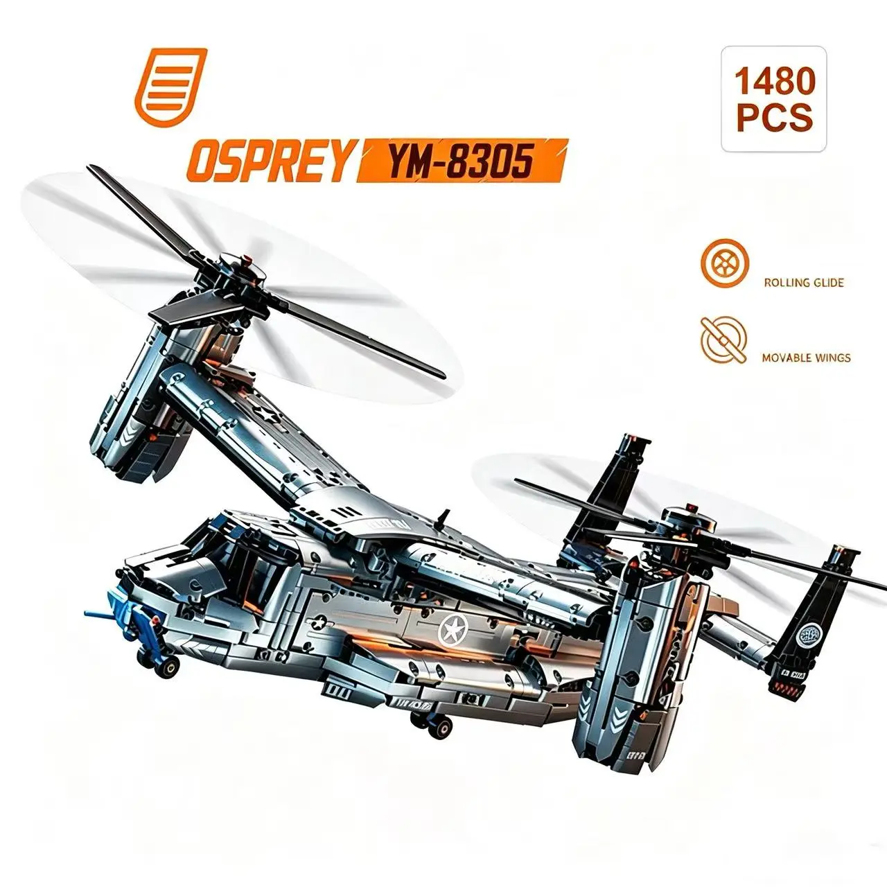 2026 3D Mechanical Aircraft Interlocking Hard Blocks Buildable Block Toy - 1486 PCS Static ABS Plastic Brick-Build Toy, Kids’ Educational Parent-Child Activity, Birthday/Christmas Gift, Helicopter Model, Buildable Block Aircraft