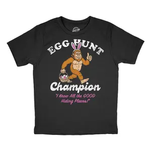 Youth Funny T Shirts Egg Hunt Champion Bigfoot Sarcastic Easter Sunday Tee For Kids Funny T Shirts Easter Tops for Kid Novelty Tees for Kids Black -