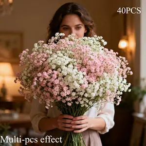 Artificial Flowers(20 Bouquets of White Gypsophila+ 20 Bouquets of Pink Gypsophila), Artificial Flower Set, Outdoor Wedding Decoration, Birthday Party Decorative Flowers, Weddings, Engagements, Home Office Decoration