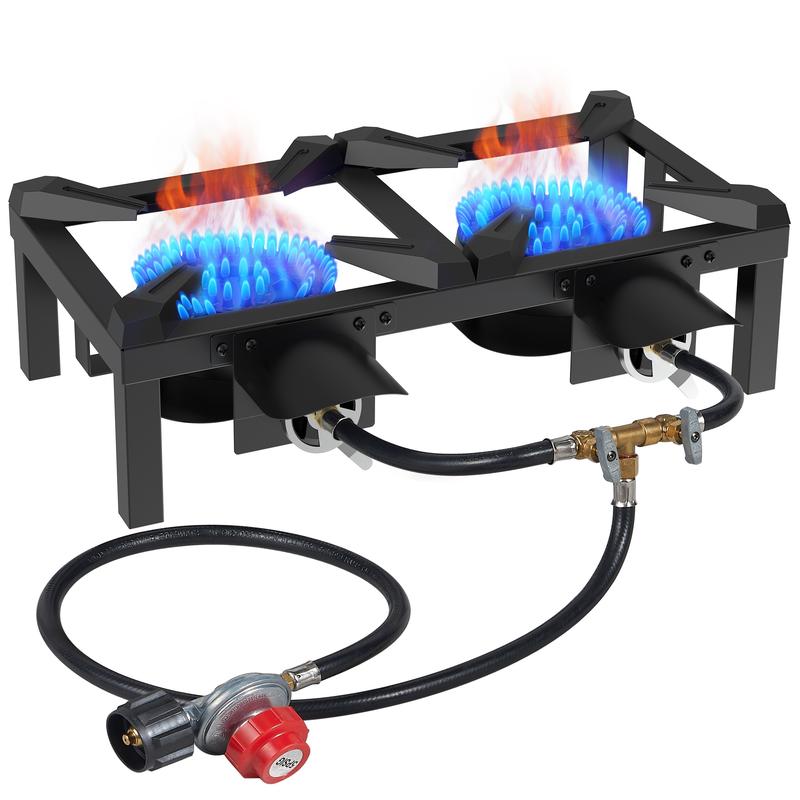 Bestfire High Pressure Double Propane Burner - Propane Camping Stove with Independent Control Valves & 5PSI Hose  – Outdoor Cooker for Camping, Tailgating, Seafood Boil