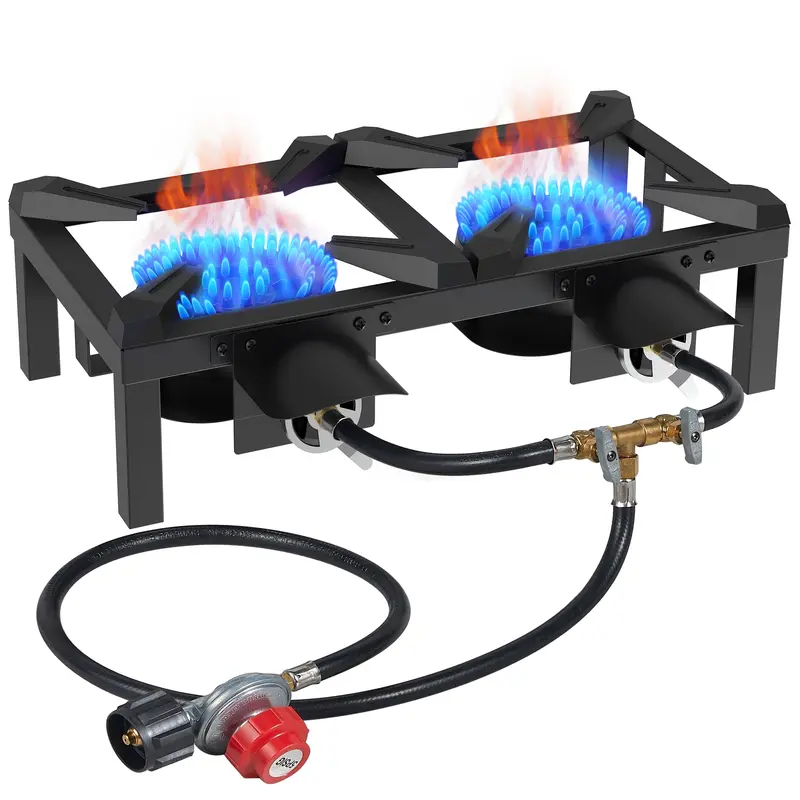 Bestfire High Pressure Double Propane Burner - Propane Camping Stove with Independent Control Valves & 5PSI Hose  – Outdoor Cooker for Camping, Tailgating, Seafood Boil