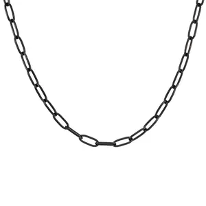 C400B B.Tiff Black 2 Clasps Oval Paperclip Link Chain Necklace