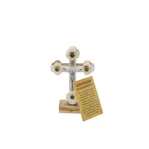 Mother Of Pearl Cross White Standing with Certificate Holy Land crucifix Olive Wood