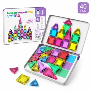 Mini Magnetic Building Blocks 40 Pcs | STEM Educational Construction Set | Portable Iron Box | Travel Toy for Kids Boys Girls