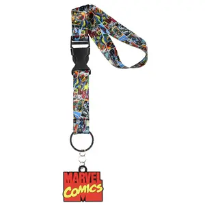 Marvel Comics Wristlet Keychain Lanyard 2" Rubber Charm Key Fob Wrist Strap