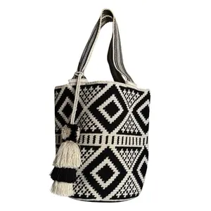 Women's Handmade Craft Wayuu Woven Crochet Shoulder Bag - Luxury Tote Bag, Vibrant Thread Design, Ideal for Personal Use