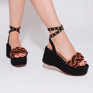 Mireya Handcrafted Jute Sandals 6 cm Height Lightweight Comfortable Elegant Regular Foot Decor Shoe Footwear flip flops