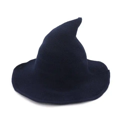 Halloween Hat Regular Wizard Hat Foldable Knitted Hat Pointed Witch Hat