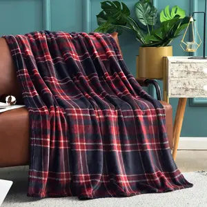 Polyester Throw Blanket( Red Plaid), Lightweight Red and Black Plaid Throw Blanket for Couch, Warm Cozy Soft Microfiber Blanket, Christmas Throw Blankets for Bed and Sofa