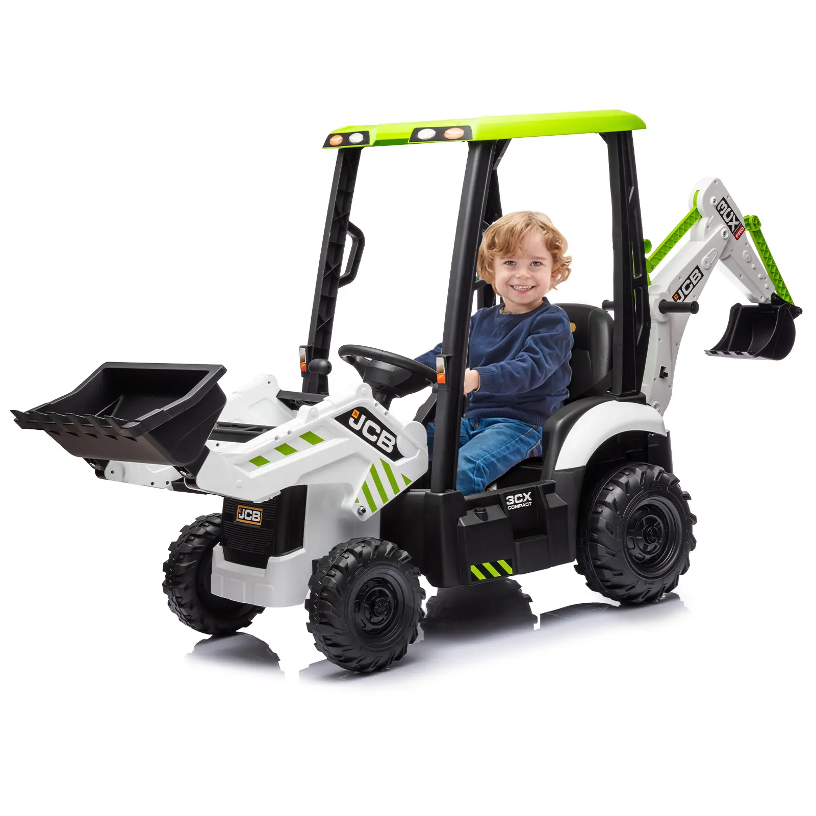 White Hetoy 4 In 1 Ride On Excavator And Bulldozer Electric Construction Vehicle With Remote Control Adjustable Seat And Durable Wheels White, Four Wheel Design, Unisex Toy