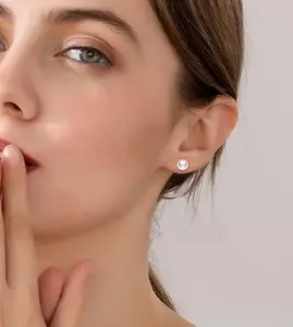 Hypoallergenic 999 Sterling Silver Earring for Women  Natural freshwater pearls  6-10mm Composite Pearl Earrings Round Ball Pearls Stud Earrings