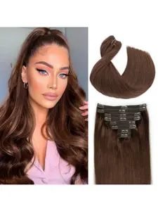 Straight Real Human Hair Clip In Extensions, Glueless Straight Hair, #4 Chocolate Brown Natural Look Invisible Clips Hair Extensions for Women Remy Human Hair Clip Ins Thick Full Head Hair Extensions No Tangle for Women