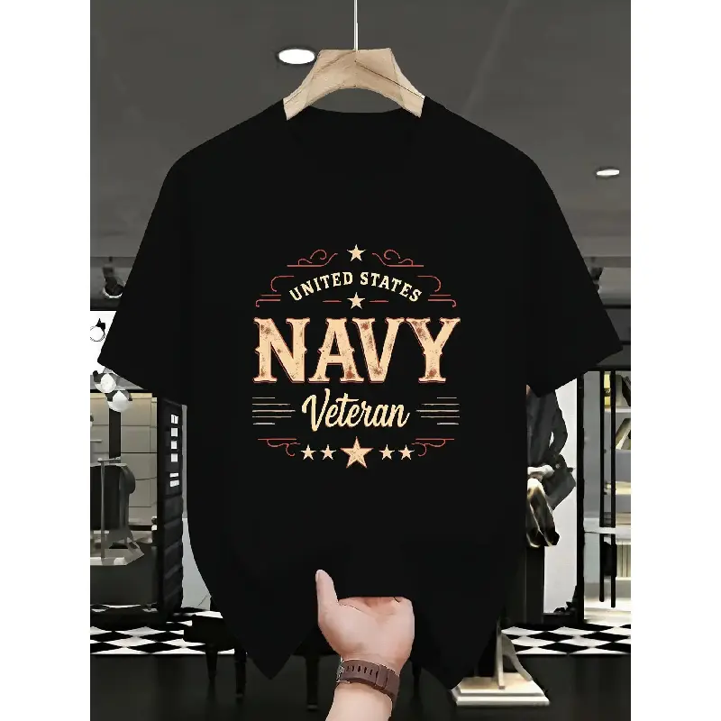 [Veterans Day Military Retirement Graphic T-Shirt] US Navy Veterans Navy Veteran Logo & Insignia with Graphic- Creative Design Black T-Shirt for Men & Women 100% Cotton 180g Short Sleeve Crew Neck - All-Season Versatile Print Tees for Daily, Fitness