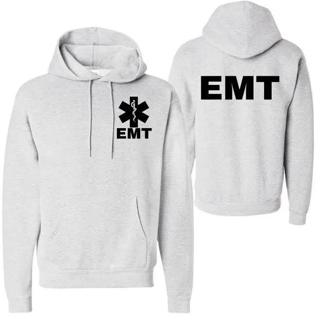 Women's EMT Graphic Pullover Hoodie, Casual Long Sleeve Cotton Blend Sweatshirt for First Responders with Pocket, Print, Tops, Soft
