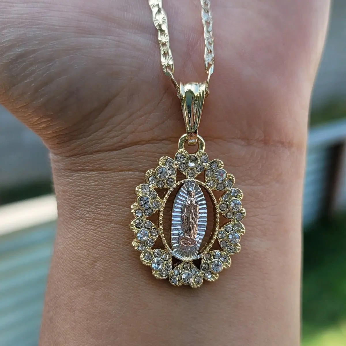 Virgen de Guadalupe brillos necklace