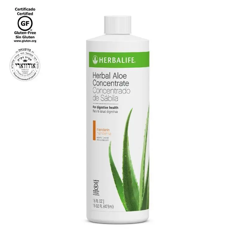 Herbalife Herbal Aloe Concentrate Mandarin - 16 fl oz Gluten-Free Aloe Vera Liquid Drink Mix, Tropical Fruit Flavored Beverage for Daily Hydration & Digestive Support