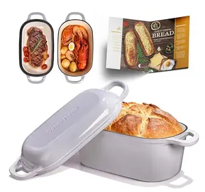 4.6-Quart Oval Dutch Oven for Bread Baking, 2 in 1 Cast Iron Bread Pan with Lid, Sourdough Bread Dutch Oven for a Crispy Crust, Oyster Grey