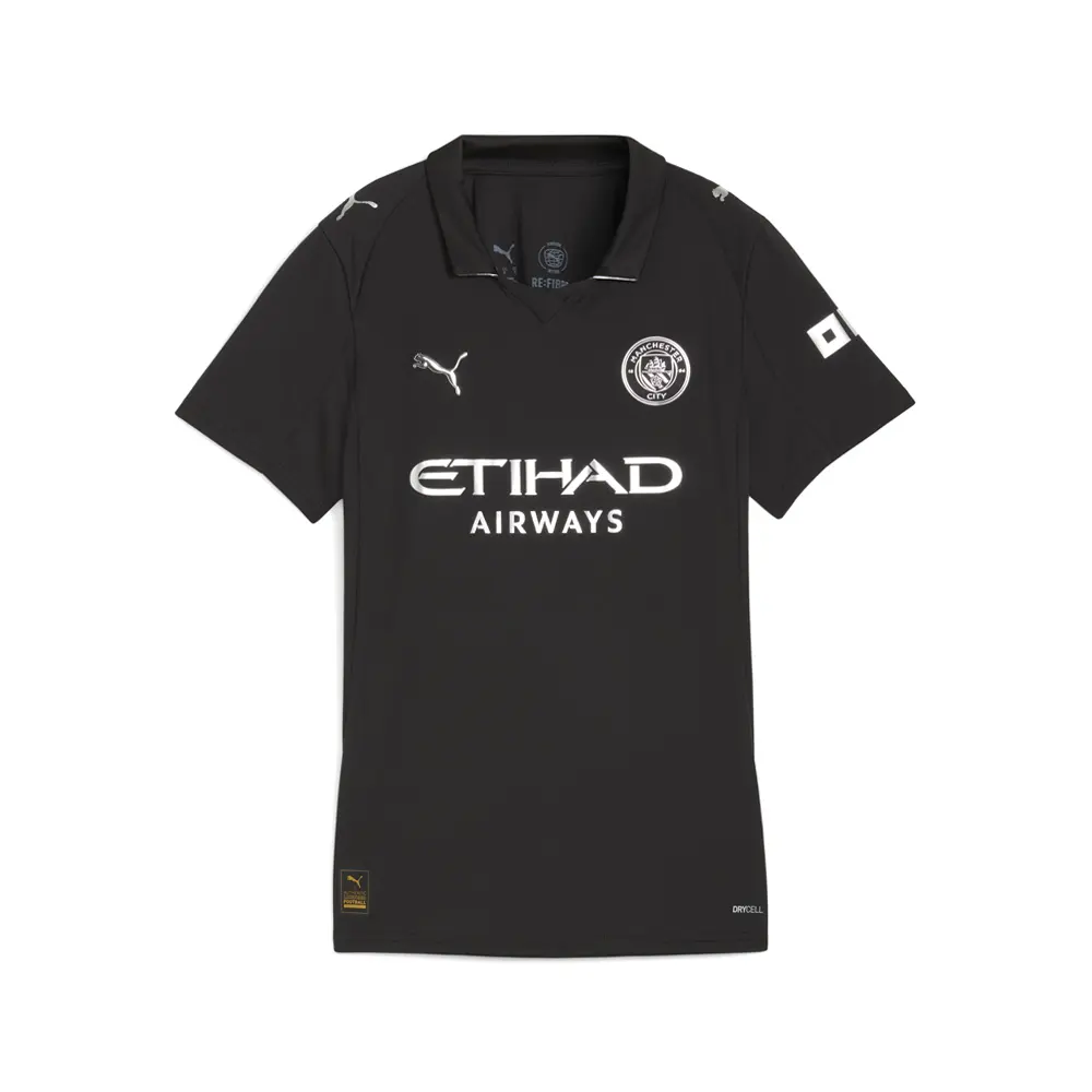 PUMA Womens Manchester City Logo Collared Short Sleeve Jersey Casual - Black