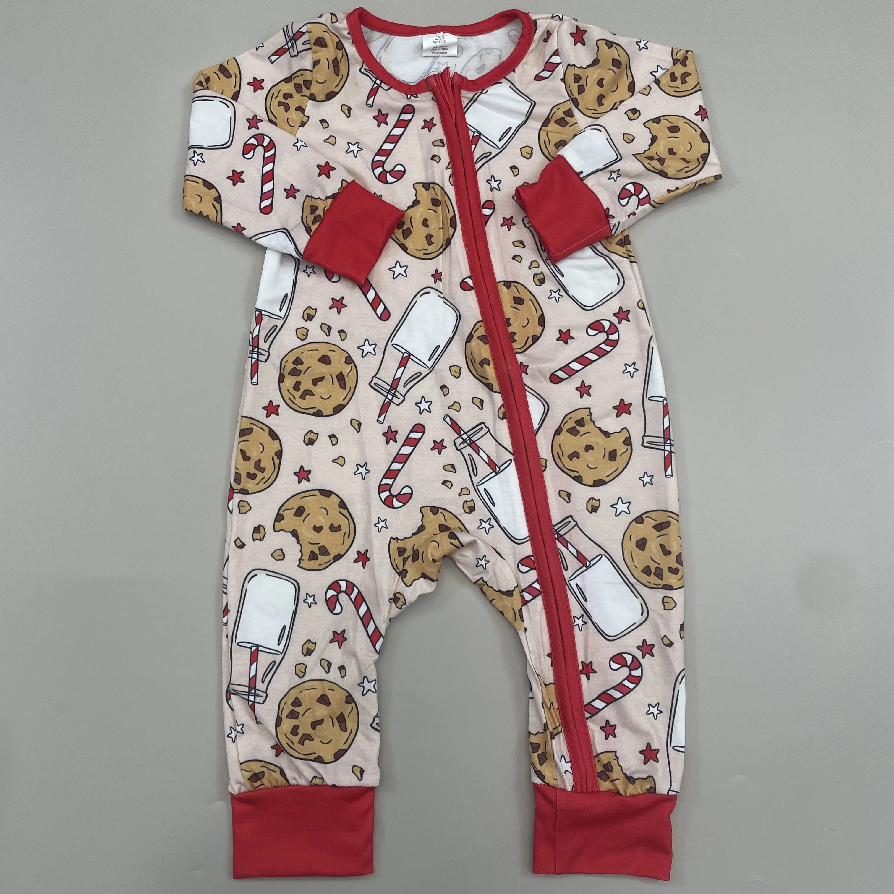 Christmas Milk & Cookie Print Baby Clothing, Newborn Cotton Blend Footie Pajamas with Zipper, Long Sleeve 1-Piece Sleeper, Baby Clothes Girl, Chain, Drop Shoulder