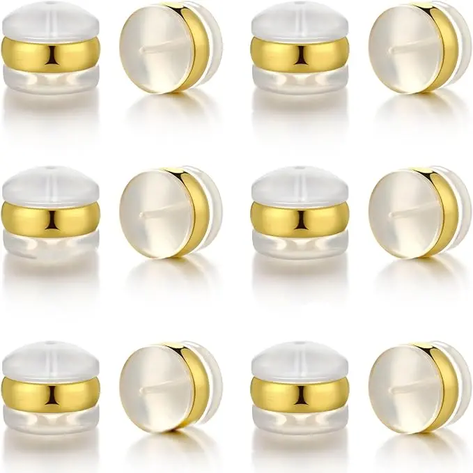 20pcs Soft Silicone Earring Backs for Studs Silver&Gold Belt Rubber Earring Backs Replacements Hypoallergenic Safety Plastic Earring Back for Studs Earring Hoops Fish Hook