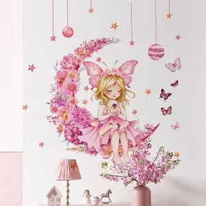 Moon Butterfly Fairy Floral Wall Sticker Set, 30x90cm Decorative Wall Sticker Home Office Decor Art Wall Art Stickers, Easy DIY Installation, Durable High Quality Design