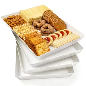 4-Pack 16" x 11" Large White Serving Trays Set - Reusable Plastic Serving Platters for Cookie, Appetizer, Charcuterie, Snack, Dessert, Party Food Display - Stackable Kitchen CounterTop Tray, BPA Free