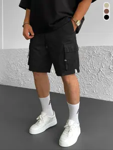 Men's Solid Flap Pocket Drawstring Waist Cargo Shorts, Loose Casual Outdoor Comfy Breathable Shorts for Summer, Men's Bottoms for Daily Wear