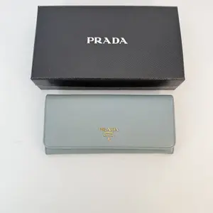 Pre-owned PRADA calfskin Mini Bags Sky Blue Saffiano Leather Flap Continental Wallet