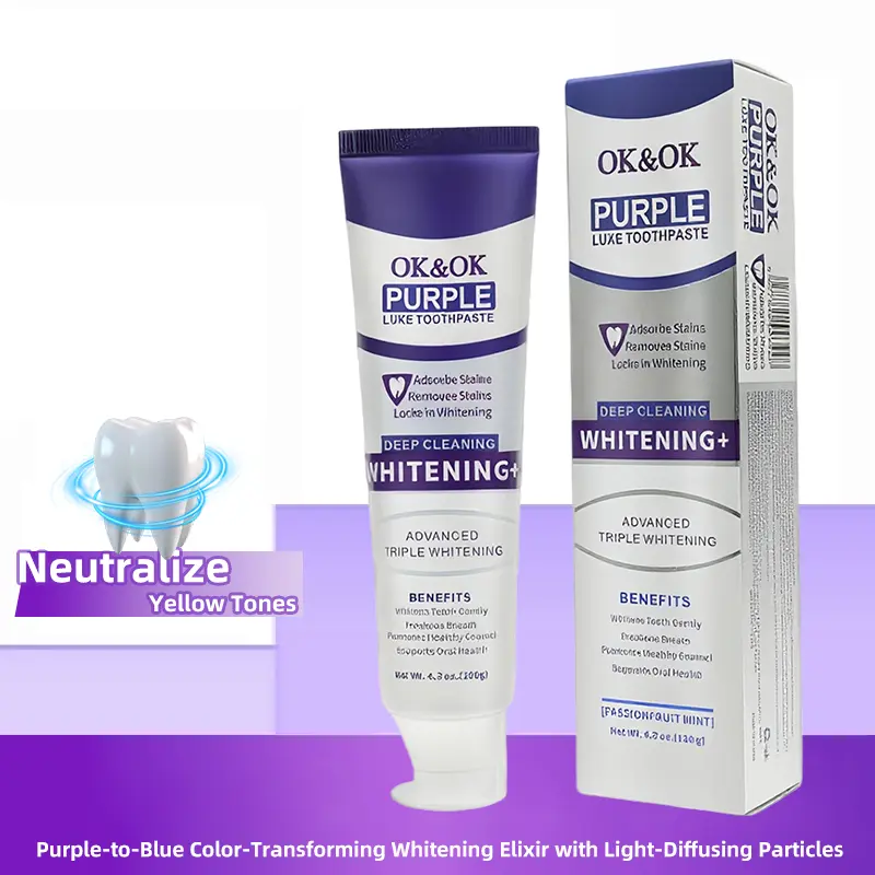 Purple Teeth Whitening Toothpaste (2-Pack) - Nano-Hydroxyapatite, Fluoride-Free Fresh Mint, Stain Removal, for Sensitive Teeth Adults, Daily Oral Care