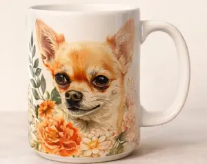 Chihuahua Floral Dog Mug | Watercolor Pet Lover Gift | 15oz Mug