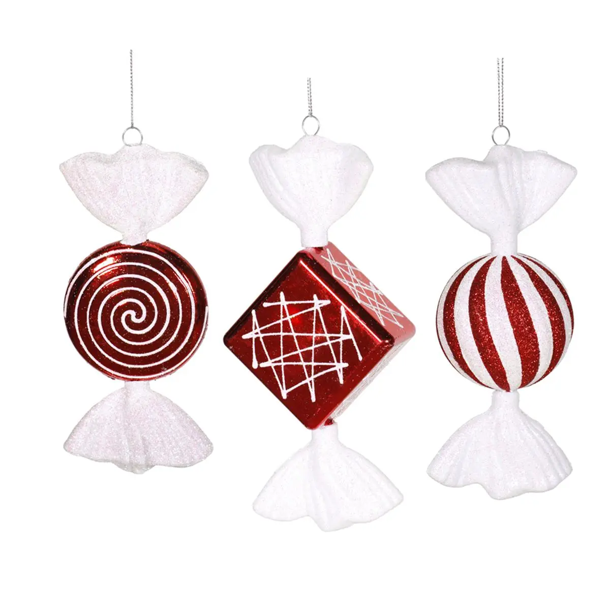 212 MAIN 8 in. Shiny Peppermint Candy Plastic Christmas Decorative Ornament, 2-Piece Box (Festive Home Decoration)