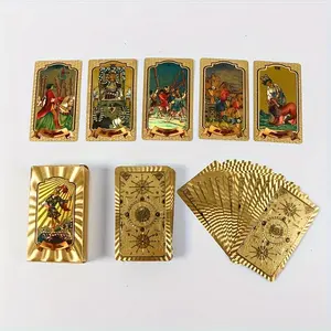 1Pc Golden Foil Rider-Waite Tarot Cards - Waterproof Plastic For Divination, Entertainment 