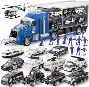JOYIN 25 in 1 Police Rescue Truck Car Toy Set with Sounds and Lights, Mini Vehicles in Carrier Truck, Play Police Patrol Rescue Vehicle Toy, Christmas Birthday Gifts for Over 3 Years Old Boys Valentine's Day Gifts for Kids