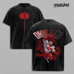Omni Man Invincible Graphic T-Shirt Washed Oversized T-Shirt, Vintage Superhero Shirt with Retro Comic Tee Style, Powerful Character Design for Comic Book Lover, Casual Streetwear Fit Top for Men and Women