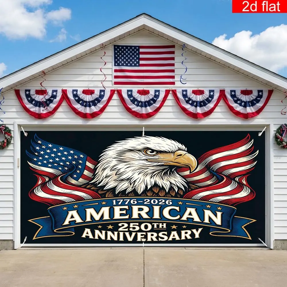 2D Flat Banner, Usa 250th Anniversary Background Banner, Large Garage Party Banner, Backdrop Banner, Home Decor Banner, Decorative Banner, Polyester, Eagle American Flag Design, July 4th Decoration