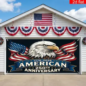 2D Flat Banner, Usa 250th Anniversary Background Banner, Large Garage Party Banner, Polyester, Eagle American Flag Design, July 4th Decoration