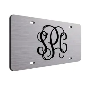 Black Vine Font Personalized Brushed Aluminum License Plate Custom Made Car Tag with Monogrammed initials