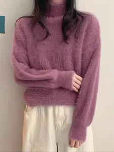 Women's Casual Loose-Fit Sweater, Fall & Winter Fitted Round Neck Long Sleeve Knitwear, Stylish Plain Pullover for Daily Wear