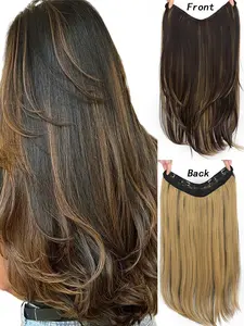 22 Inch Long Straight Clip-in Hair Extensions, Lightweight Individual Extensions, U-Part Synthetic Hair Piece for Party Daily Use One-piece Hair Weft with 4 Clips Synthetic Wig Heat Resistant V-Tip Hair Accessories