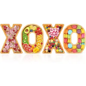 Valentine's Day XOXO Charcuterie Letters Bamboo Wood Charcuterie Board Valentine Letter Serving Tray Cheese Board Valentine's Day Serving Tray Plates for Candy Cookie Home Party (XOXO)